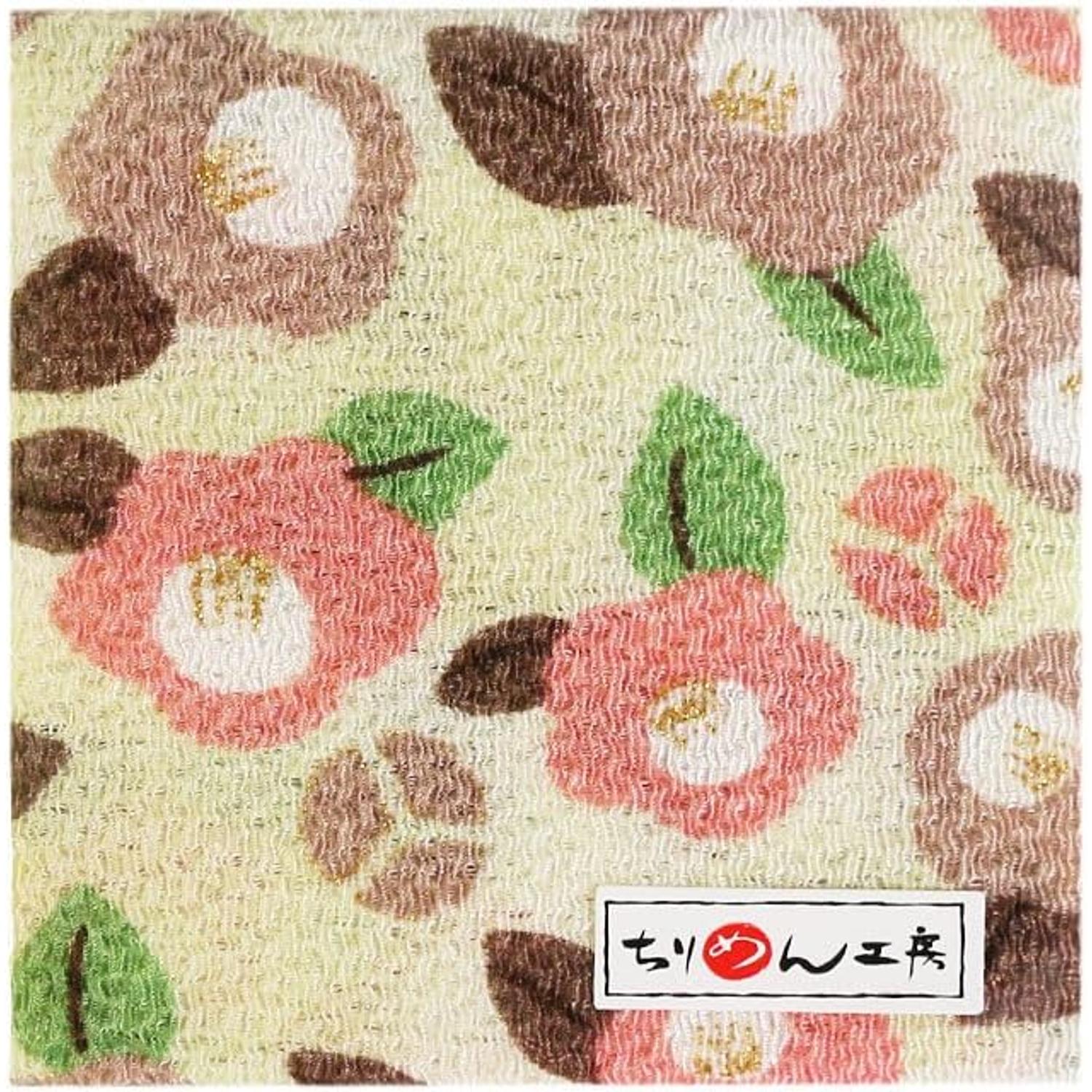 日本紐釦貿易 ちりめんカット 金彩 約23×33cm 椿柄 素色 GH52-03 （ご注文単位1枚）【直送品】