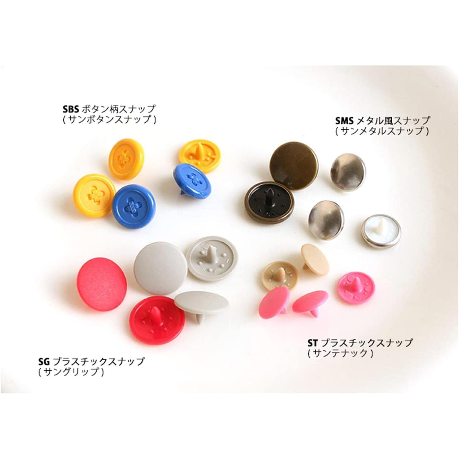 日本紐釦貿易 CHERRY LABEL SUN GRIP プラスチックスナップボタン3色セット Bセット(レッド、ピンク、ホワイト) 各13mm12組入り SG-BSET (ご注文単位1セット)【直送品】