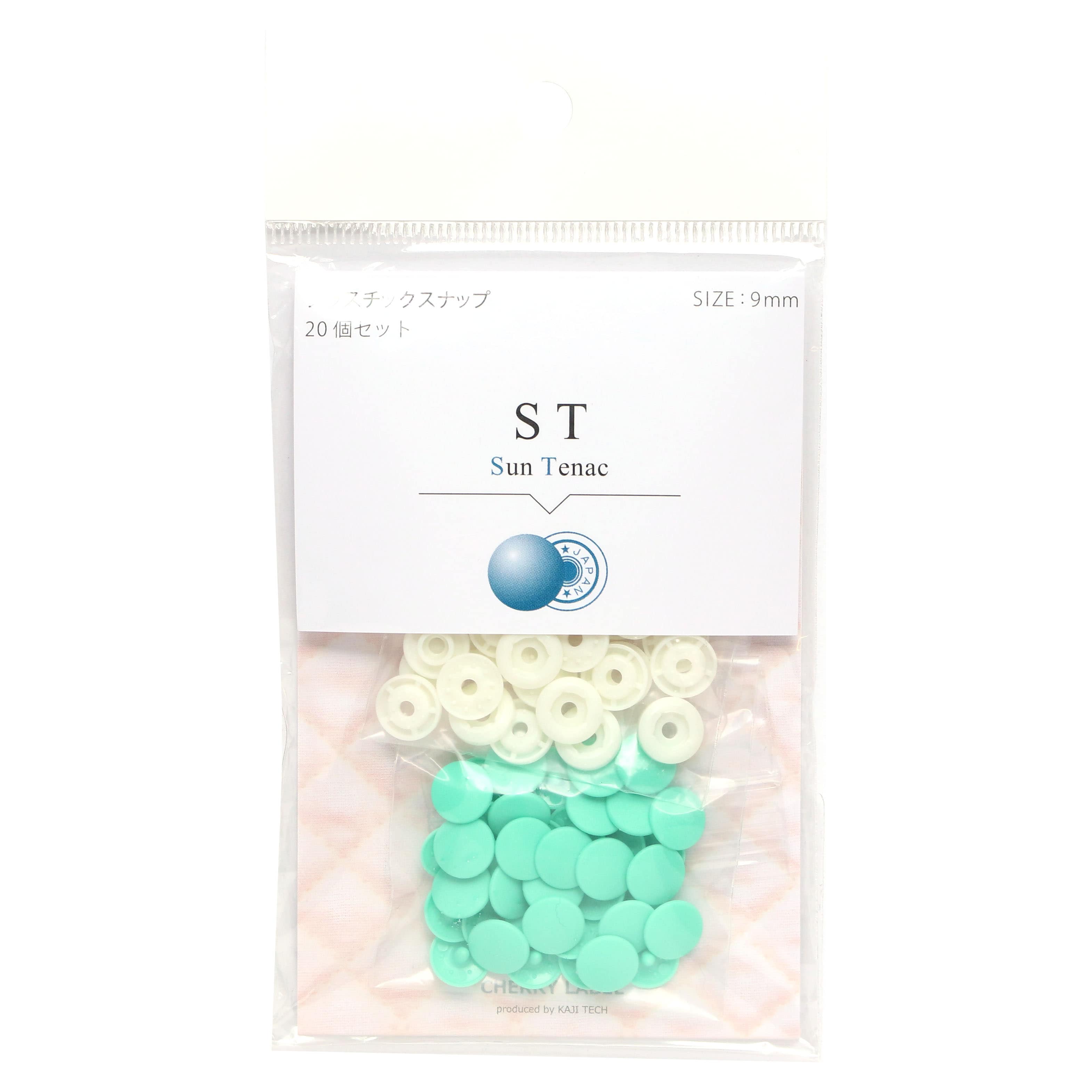 日本紐釦貿易 CHERRY LABEL SUN TENAC プラスチックスナップ 9mm ミントグリーン 20組 ST-MG （ご注文単位1束）【直送品】