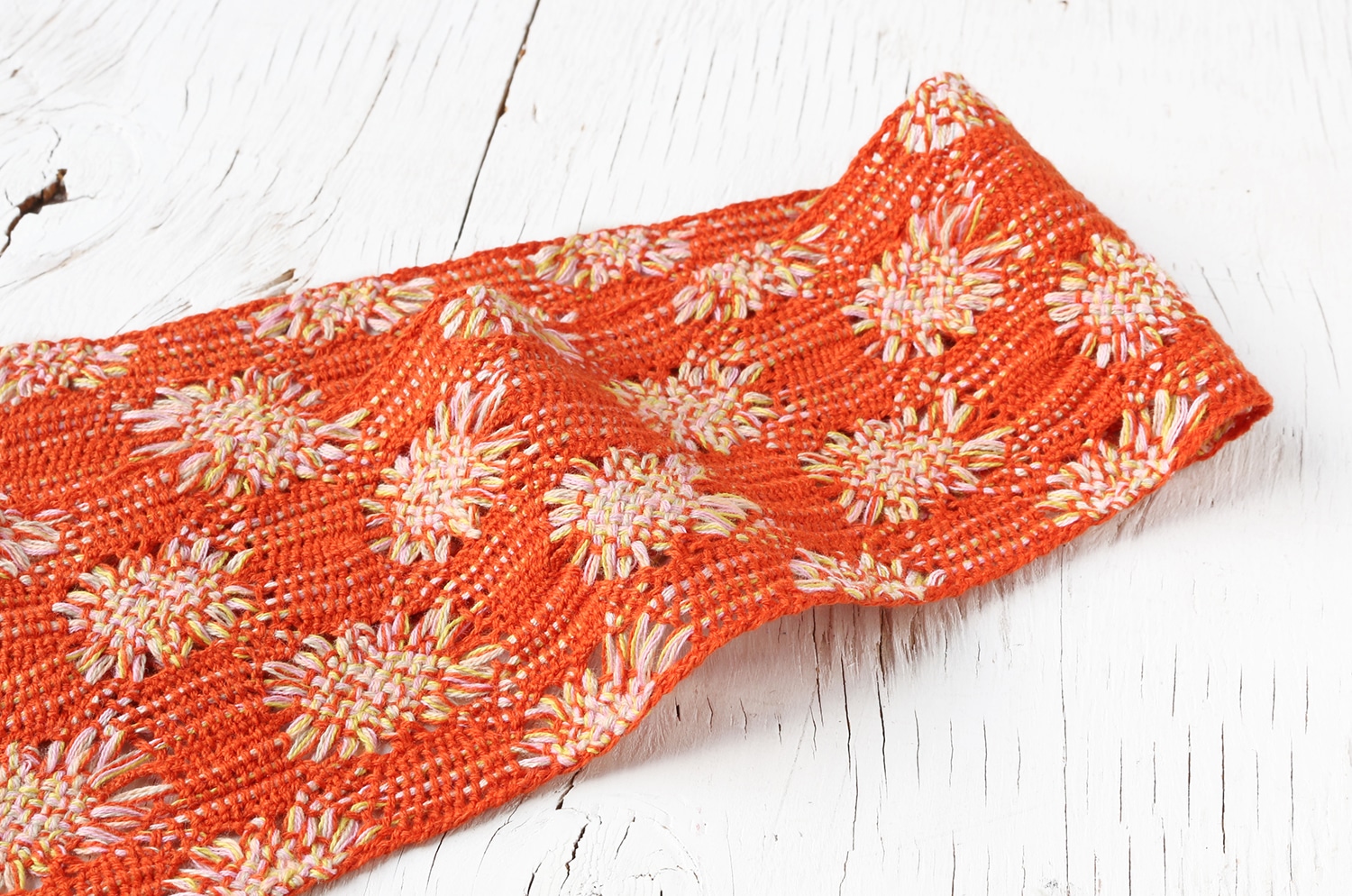 日本紐釦貿易 透かしフラワーニットリボン オレンジ 巾約7.7cm 10m巻 FRBR-OR (ご注文単位1巻)【直送品】