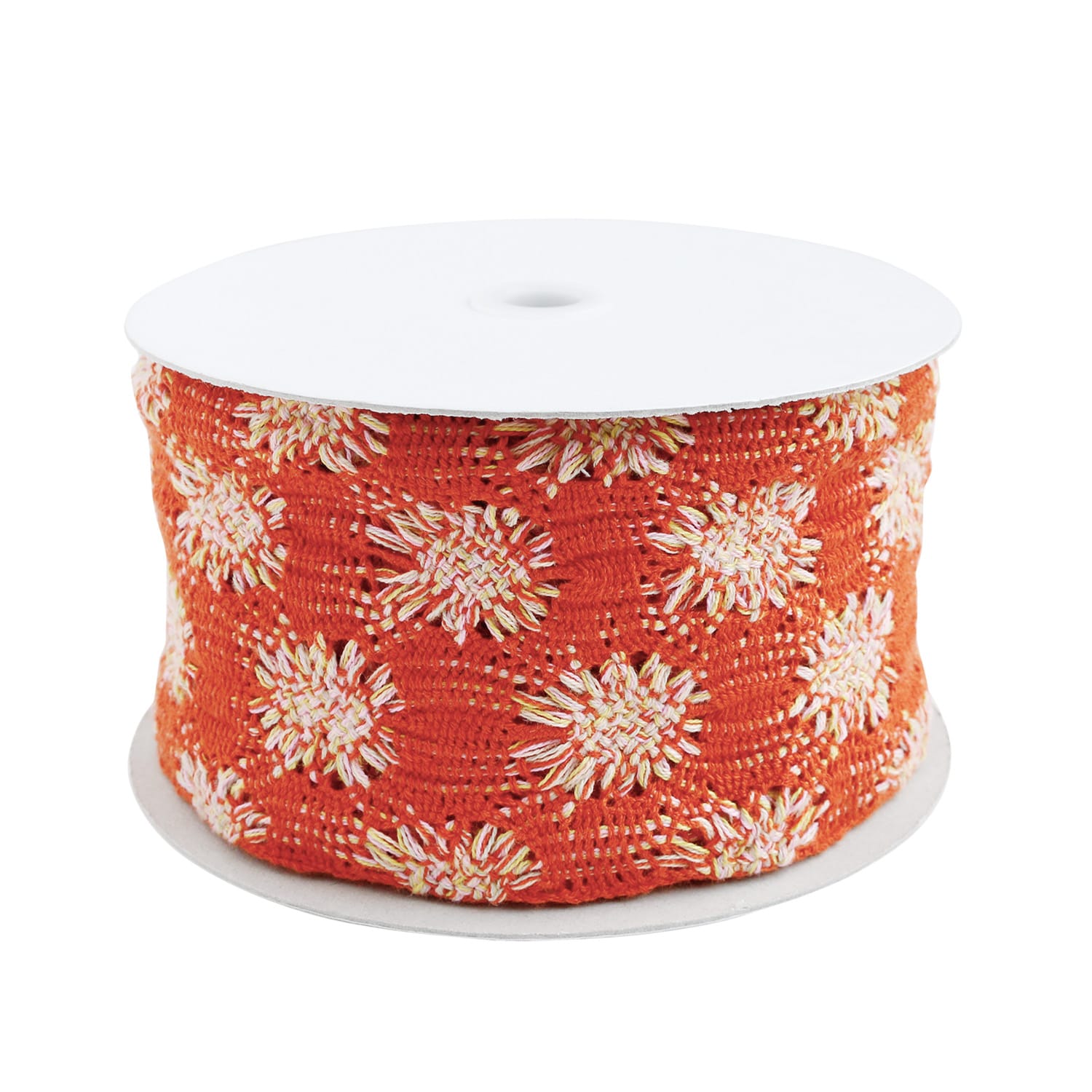 日本紐釦貿易 透かしフラワーニットリボン オレンジ 巾約7.7cm 10m巻 FRBR-OR (ご注文単位1巻)【直送品】