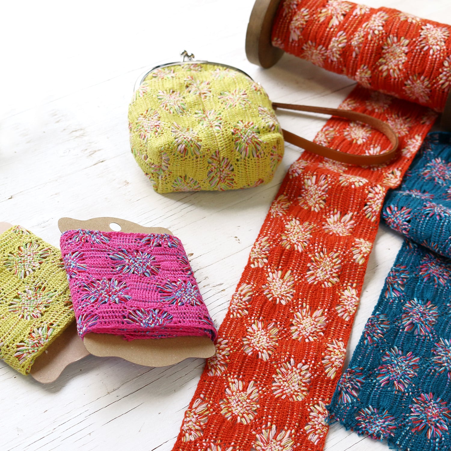 日本紐釦貿易 透かしフラワーニットリボン ローズピンク 巾約7.7cm 1m巻 FRB-RP (ご注文単位1巻)【直送品】