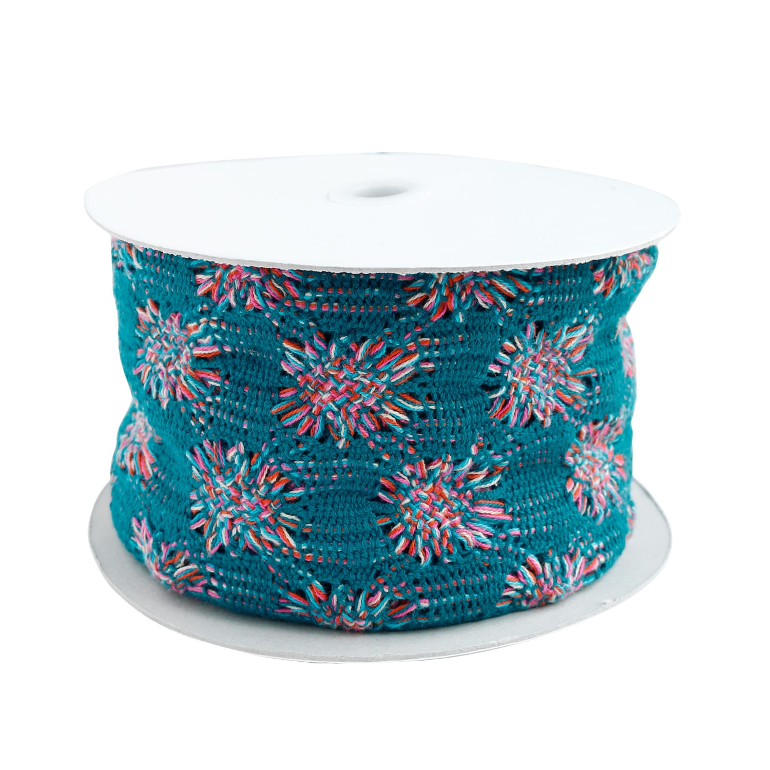 日本紐釦貿易 透かしフラワーニットリボン ダークブルー 巾約7.7cm 10m巻 FRBR-DB (ご注文単位1巻)【直送品】