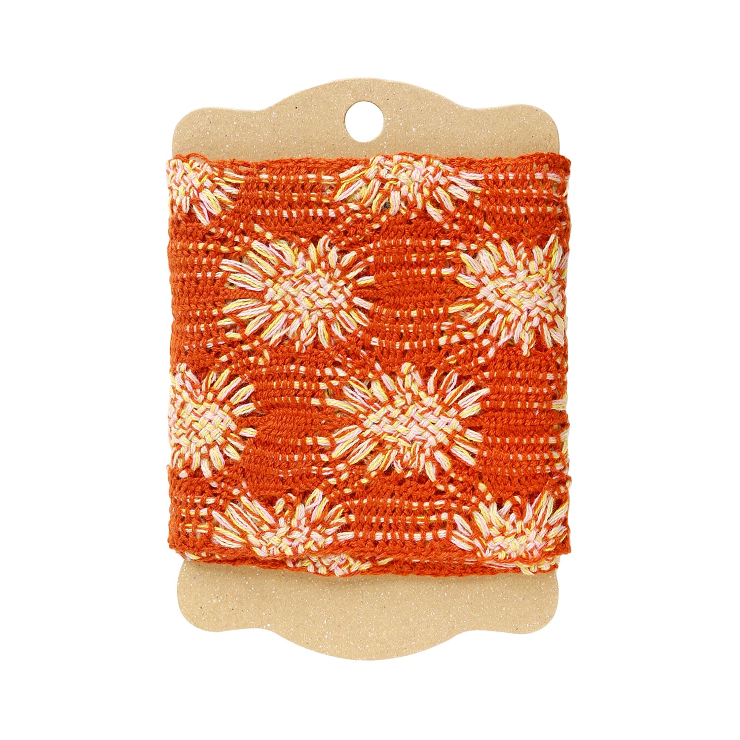 日本紐釦貿易 透かしフラワーニットリボン オレンジ 巾約7.7cm 1m巻 FRB-OR (ご注文単位1巻)【直送品】