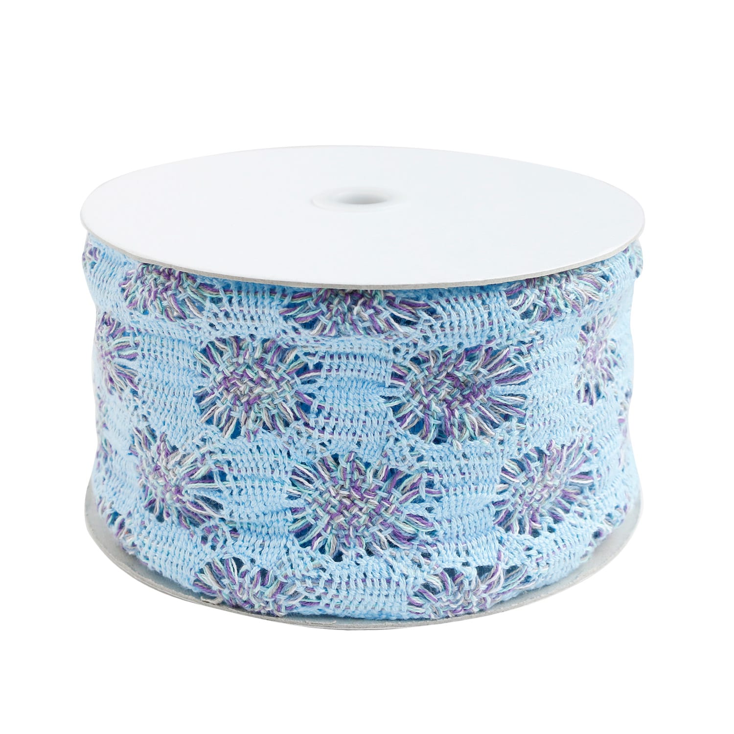 日本紐釦貿易 透かしフラワーニットリボン スカイブルー 巾約7.7cm 10m巻 FRBR-SB （ご注文単位1巻）【直送品】