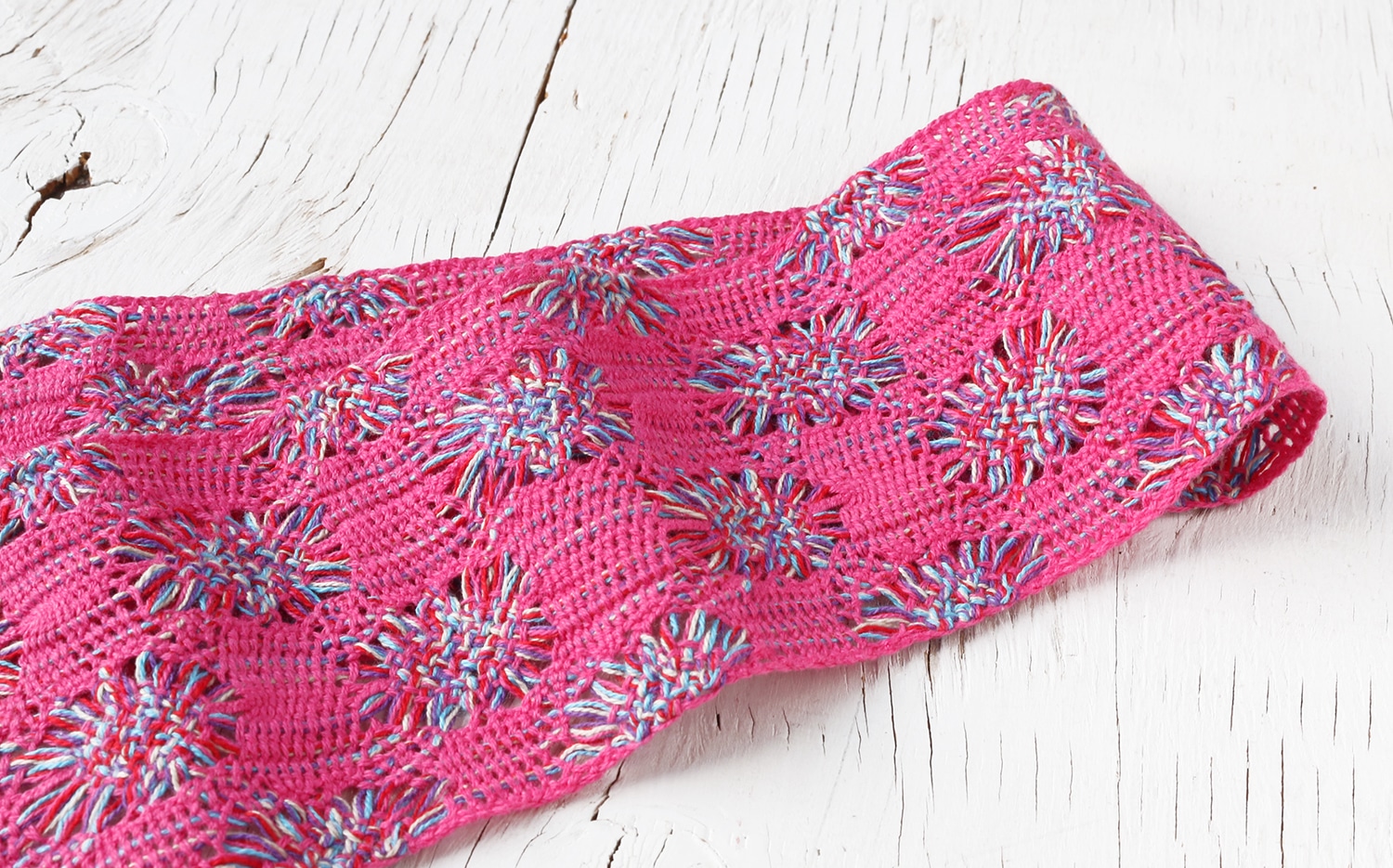 日本紐釦貿易 透かしフラワーニットリボン ローズピンク 巾約7.7cm 10m巻 FRBR-RP (ご注文単位1巻)【直送品】