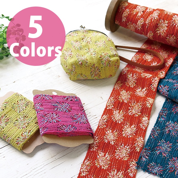 日本紐釦貿易 透かしフラワーニットリボン ローズピンク 巾約7.7cm 10m巻 FRBR-RP (ご注文単位1巻)【直送品】