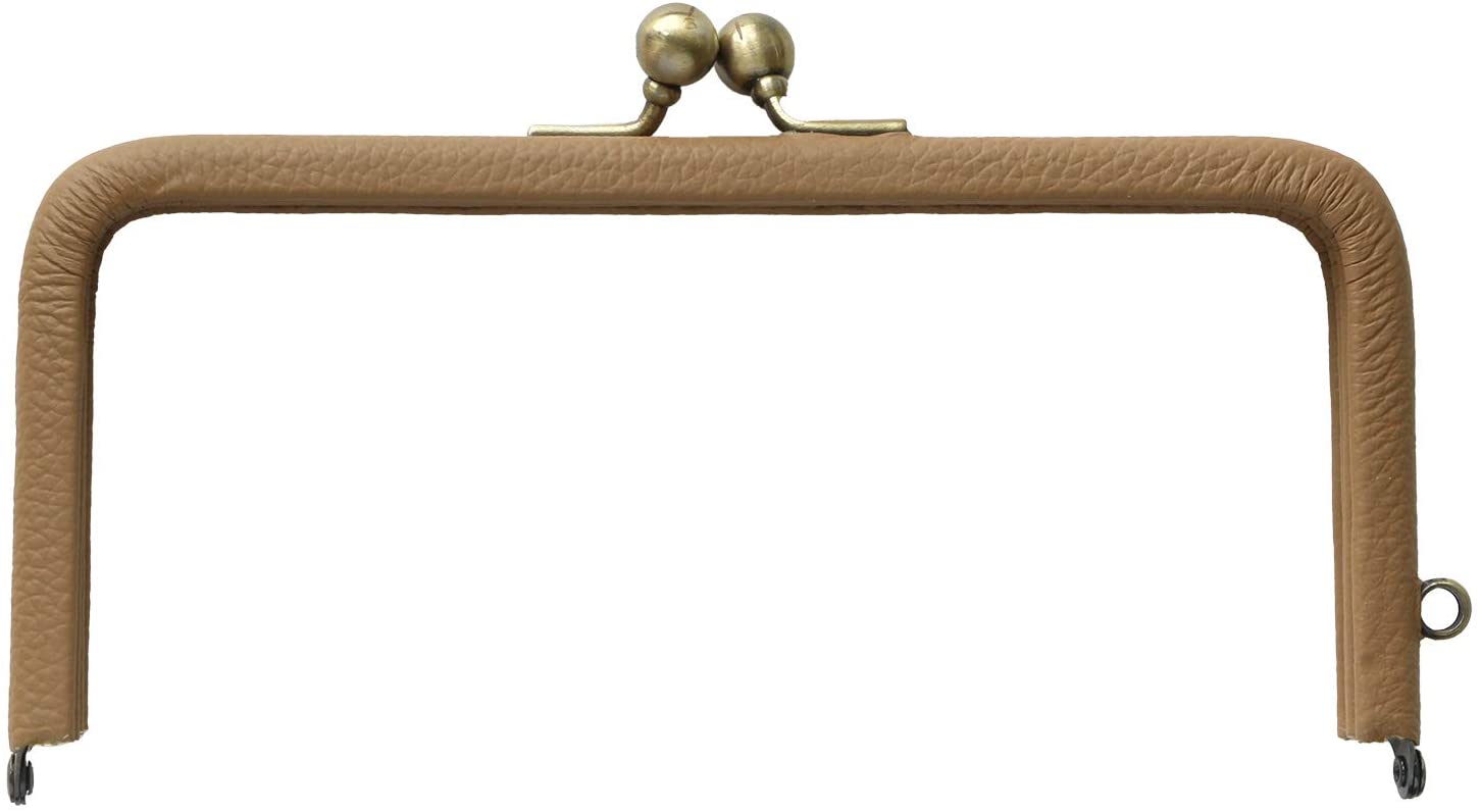 日本紐釦貿易 レザーフレーム口金 約W15.5×H7.3cm 1個 キャメル/金具AG TAK2-Y (ご注文単位1個)【直送品】