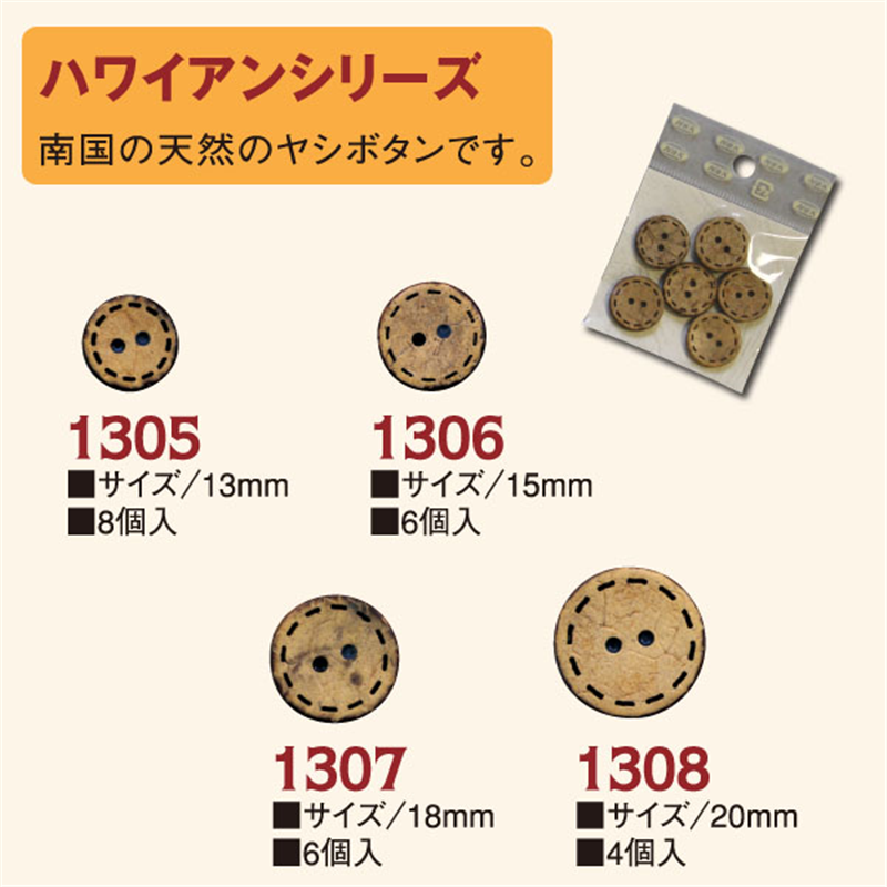 日本紐釦貿易(Nippon Chuko) ハワイアンボタン 20mm 4個 CG1308 1袋(ご注文単位1袋)【直送品】