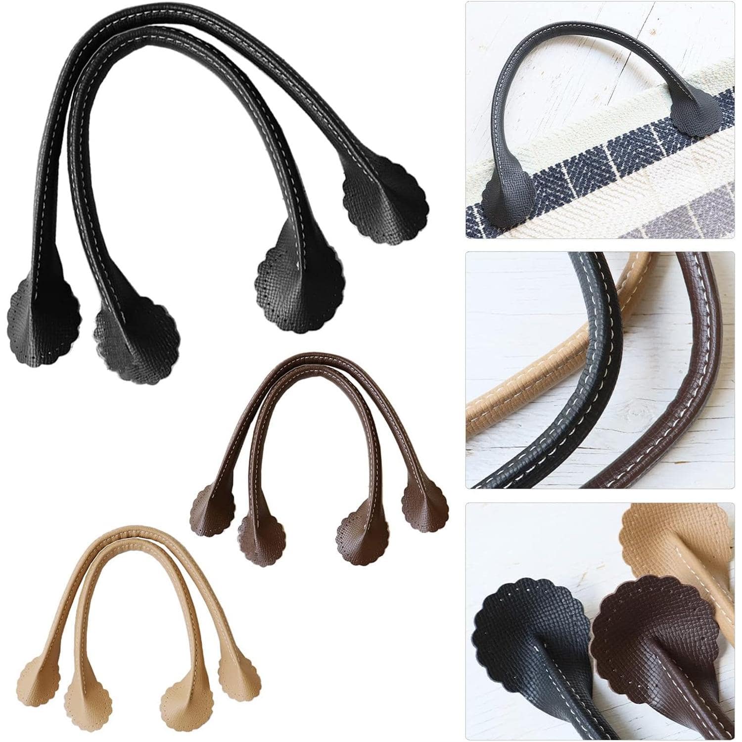 日本紐釦貿易 フラワー型合皮持ち手 30cm ベージュ 1組入り PVA8-E (ご注文単位1組)【直送品】