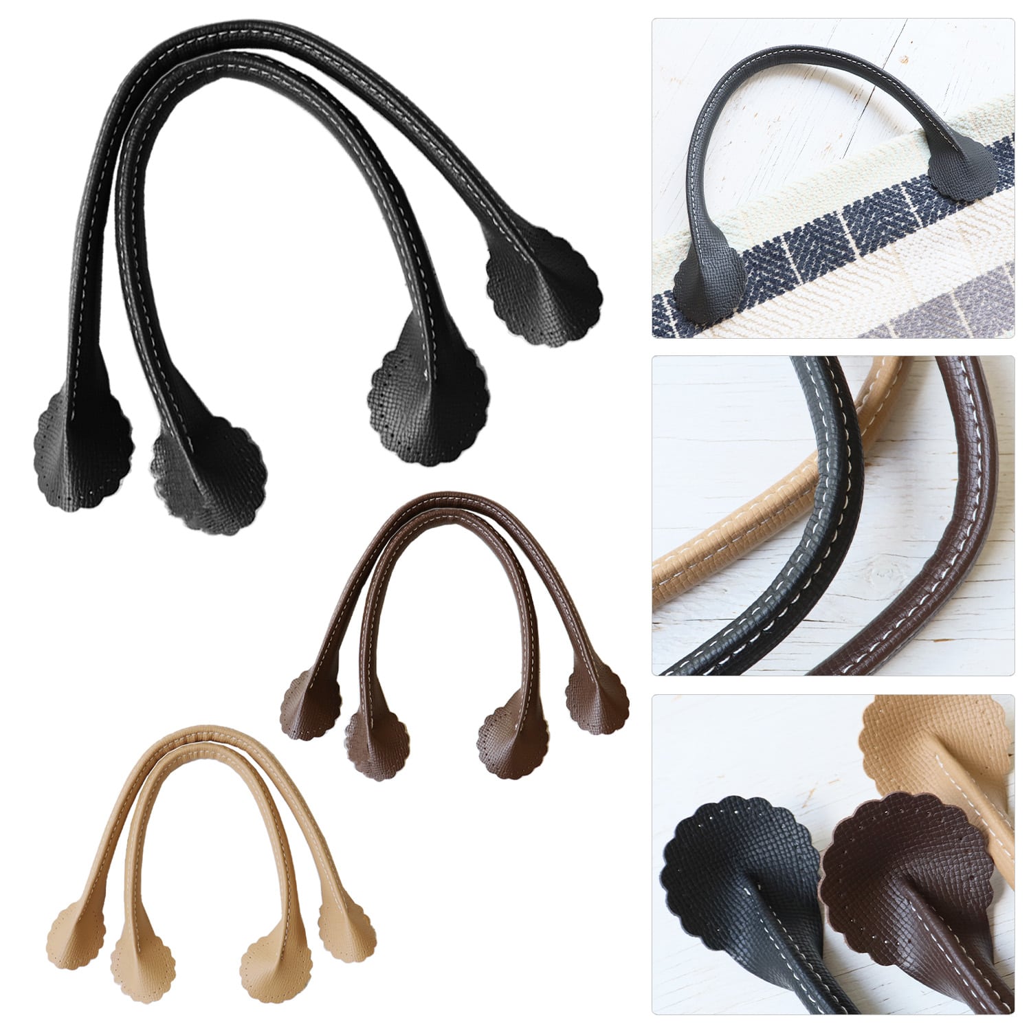 日本紐釦貿易 フラワー型合皮持ち手 30cm ベージュ 1組入り PVA8-E (ご注文単位1組)【直送品】