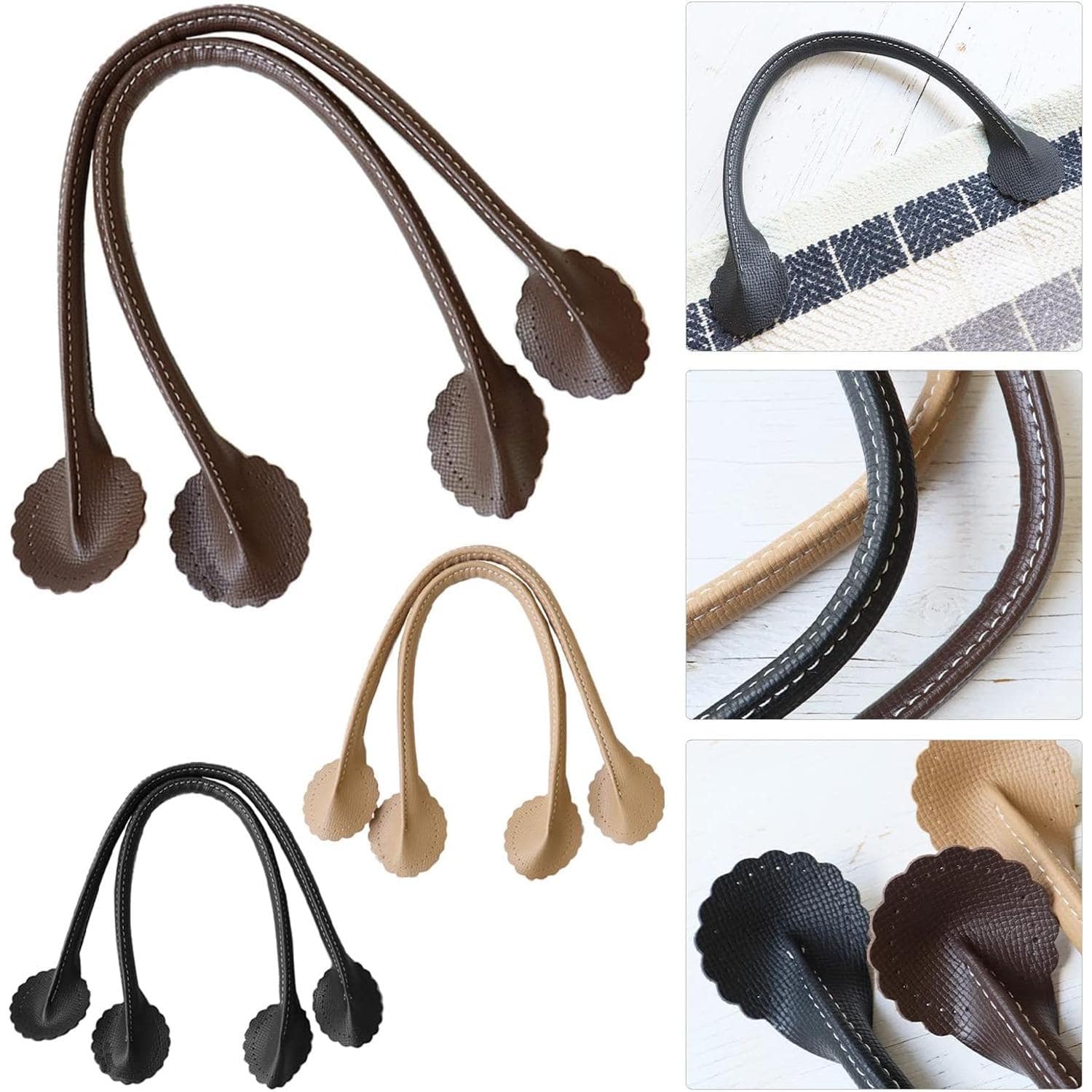 日本紐釦貿易 フラワー型合皮持ち手 40cm ブラウン 1組入り PVA9-C (ご注文単位1組)【直送品】