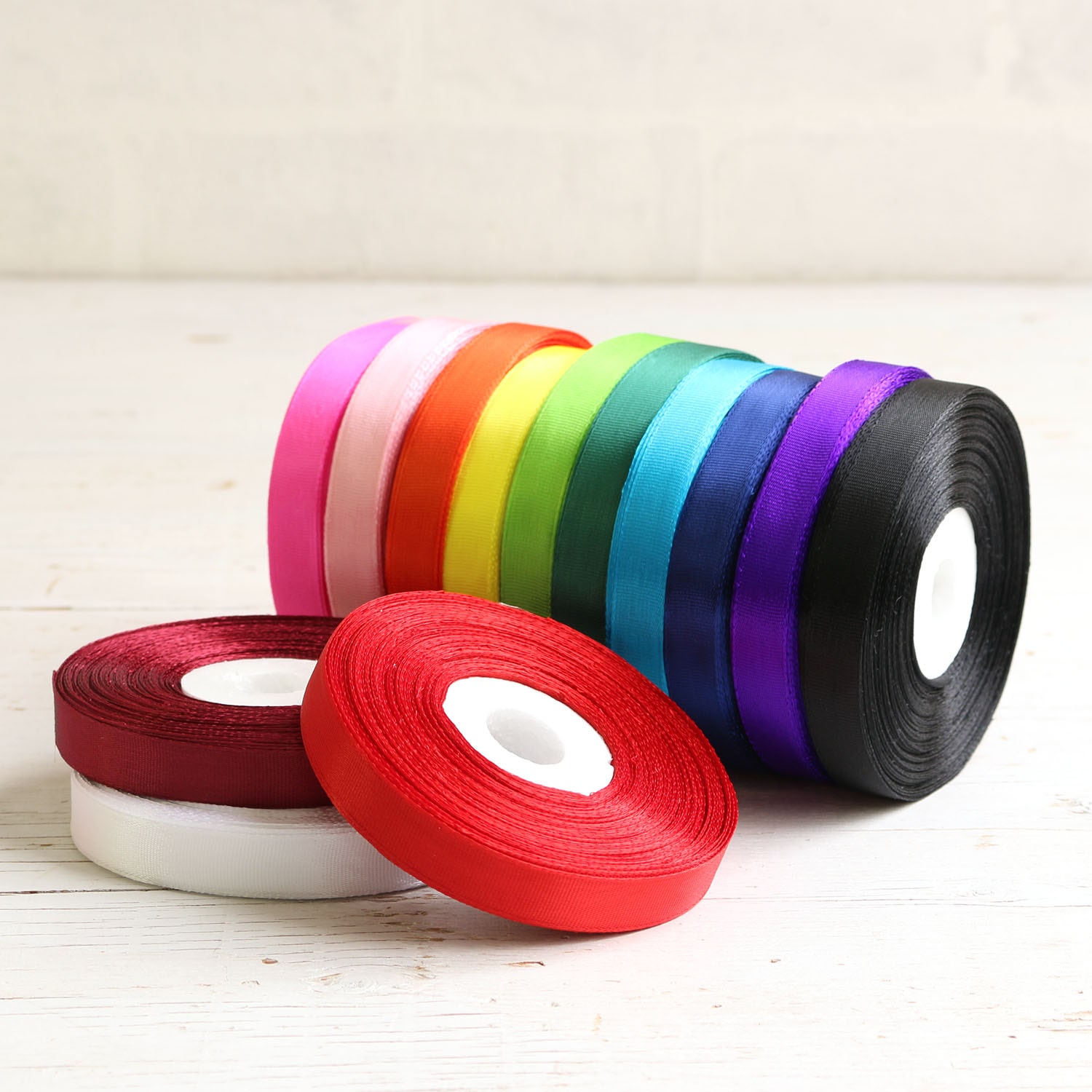 日本紐釦貿易 カラーリボン 巾12mm×29m お徳用10反 カラー/白 (ご注文単位1セット)【直送品】