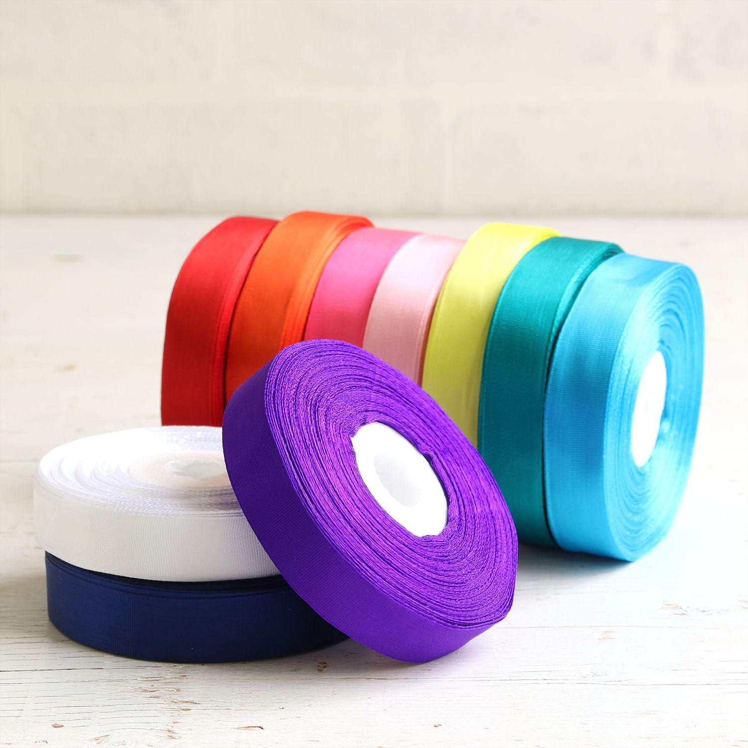 日本紐釦貿易 カラーリボン 巾18mm×29m お徳用10反 カラー/白 (ご注文単位1セット)【直送品】