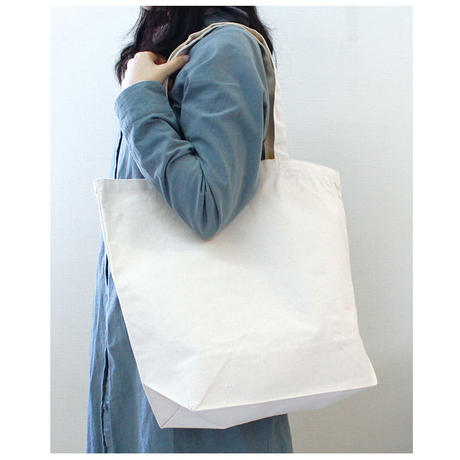 日本紐釦貿易 キャンバス トートバッグL W48×全長65×マチ15cm 生成 ES311 (ご注文単位1枚)【直送品】