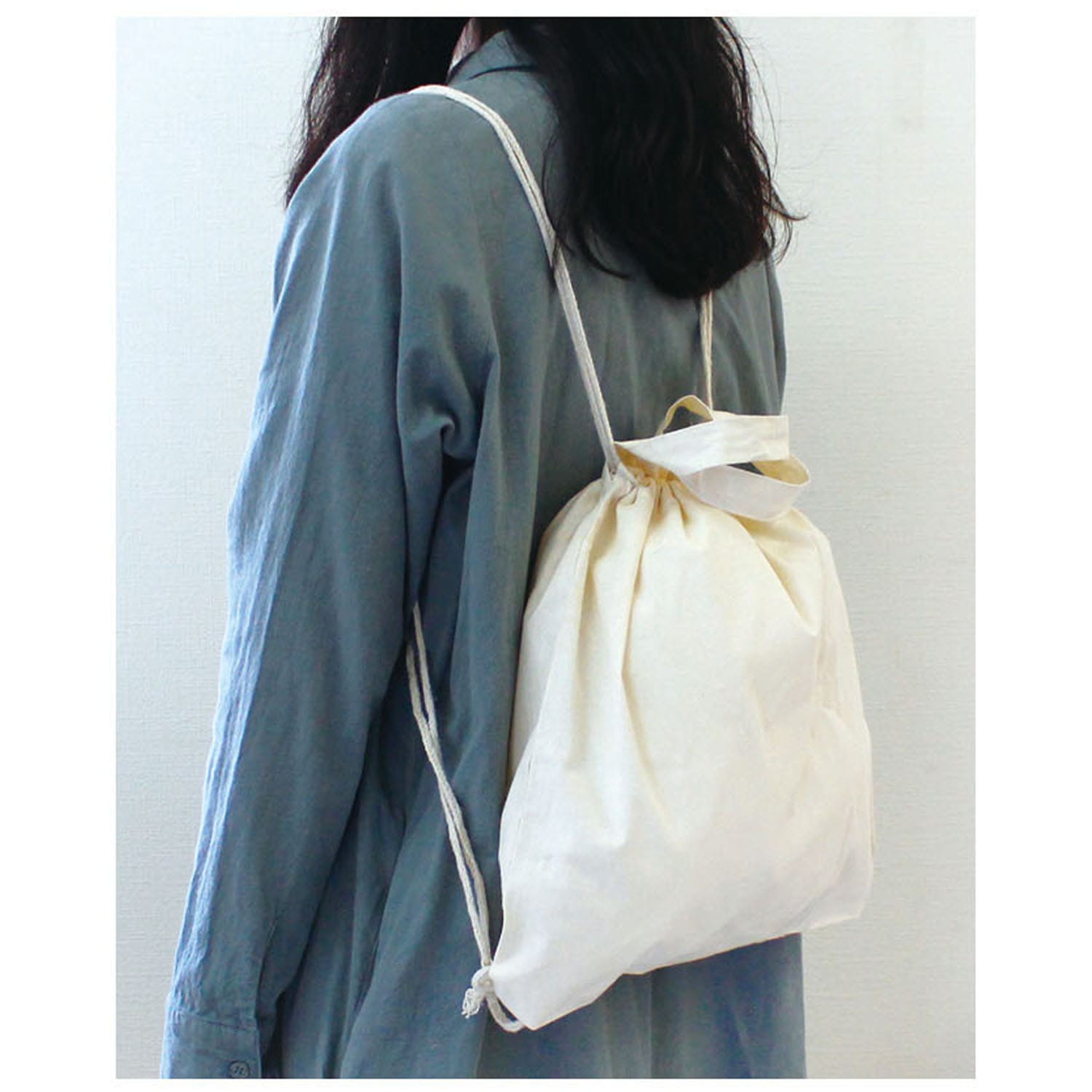 日本紐釦貿易 厚手コットン・ハンドル付リュック 生成 38×37cm 入 ES314 (ご注文単位1個)【直送品】