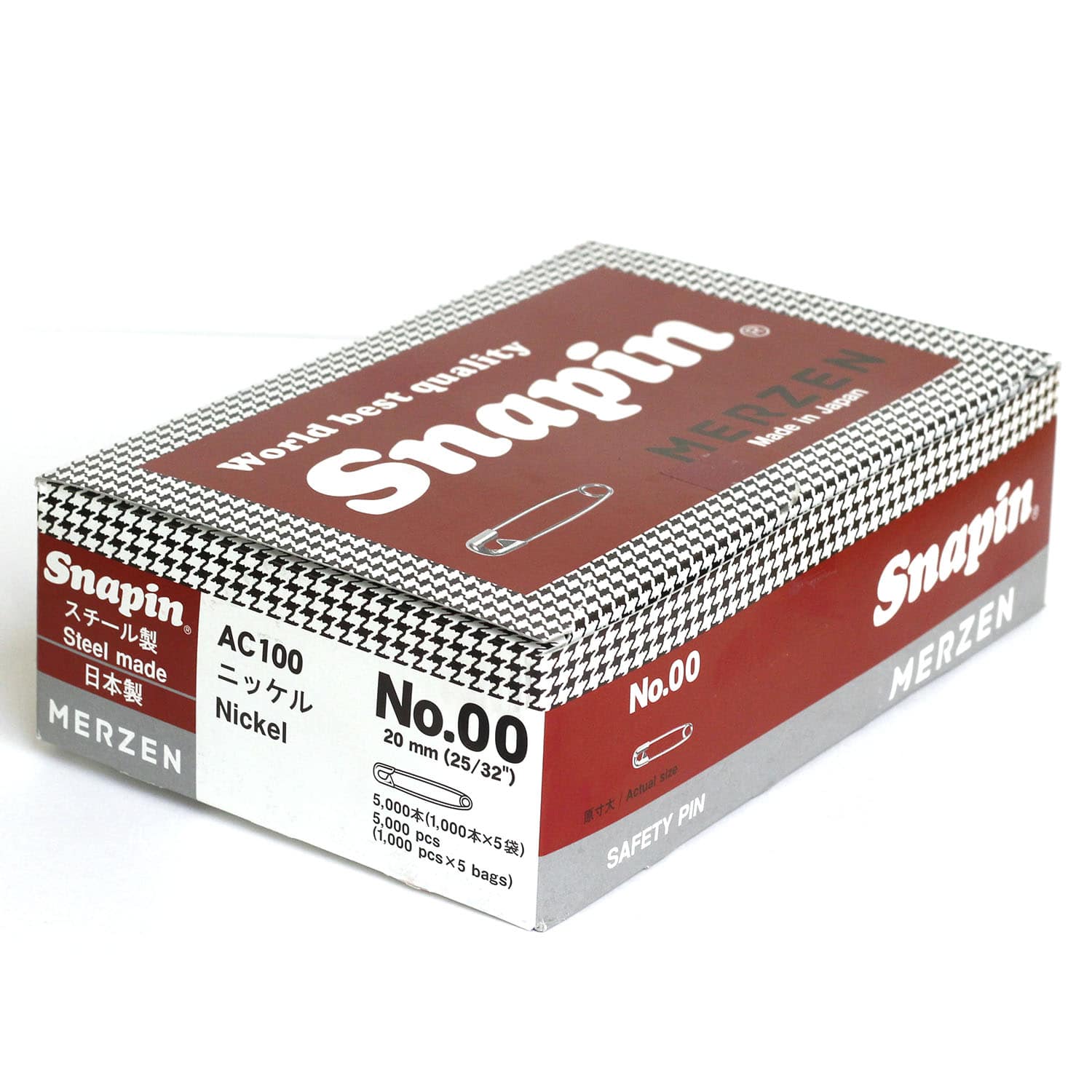 日本紐釦貿易 MERZEN 【お徳用】スナッピン 安全ピン シルバー 20mm 5000本 AC100-00 (ご注文単位1箱)【直送品】