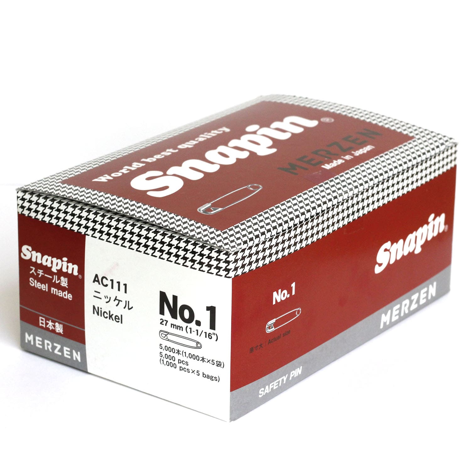 日本紐釦貿易 MERZEN 【お徳用】スナッピン 安全ピン シルバー 27mm 5000本 AC111-1 (ご注文単位1箱)【直送品】