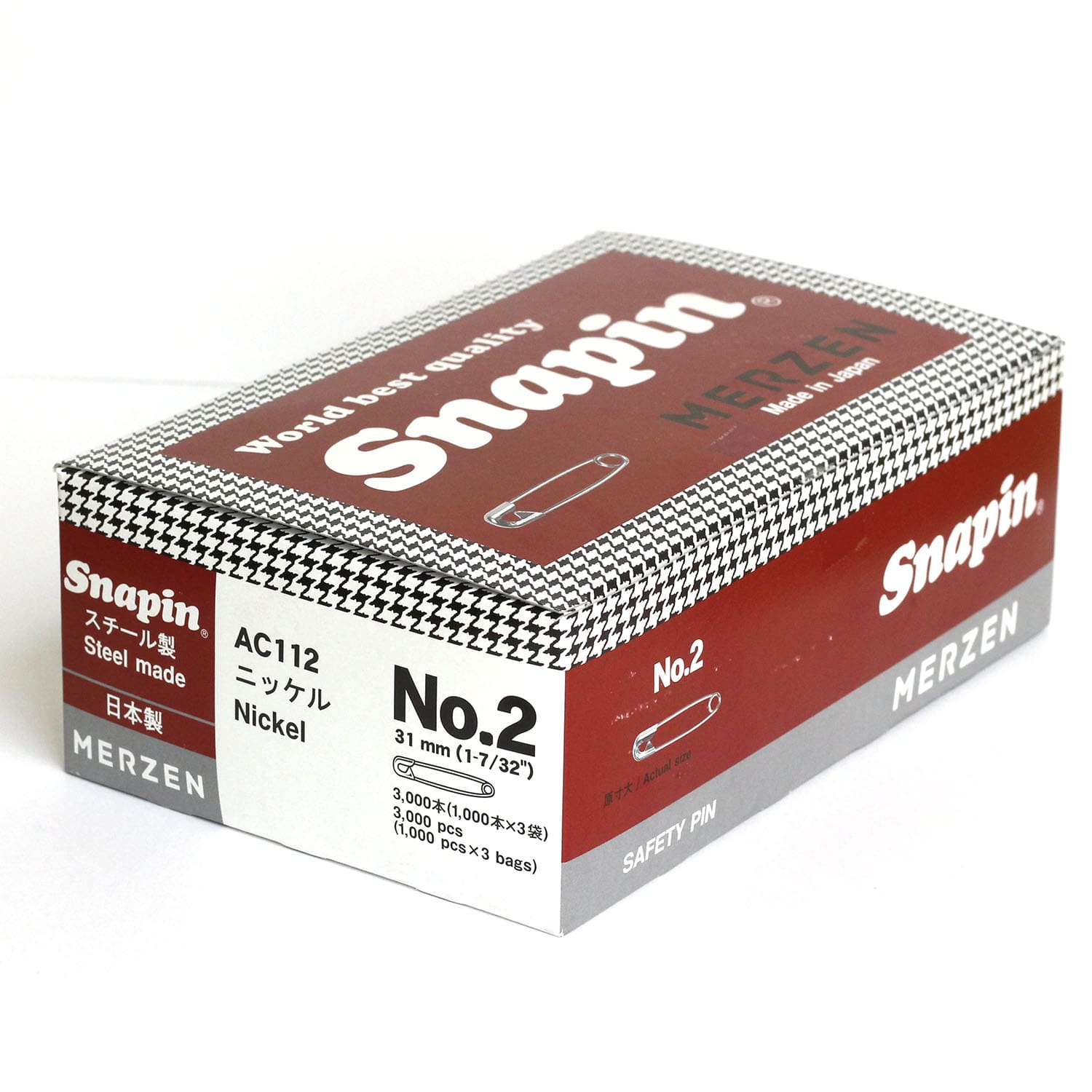 日本紐釦貿易 MERZEN 【お徳用】スナッピン 安全ピン シルバー 31mm 3000本 AC112-2 (ご注文単位1箱)【直送品】