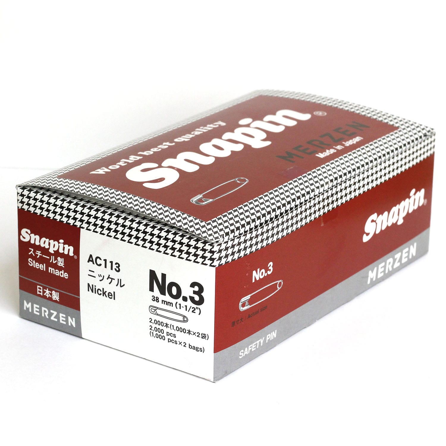 日本紐釦貿易 MERZEN 【お徳用】スナッピン 安全ピン シルバー 38mm 2000本 AC113-3 (ご注文単位1箱)【直送品】