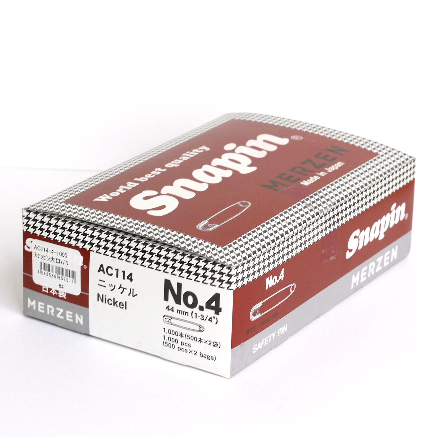 日本紐釦貿易 MERZEN 【お徳用】スナッピン 安全ピン シルバー 44mm 1000本 AC114-4 (ご注文単位1箱)【直送品】