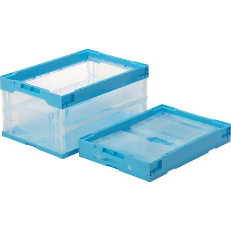 エスコ EA506AA-11 530x366x272mm/43.1L折畳コンテナ(透明・青) 1個(ご注文単位1個)【直送品】
