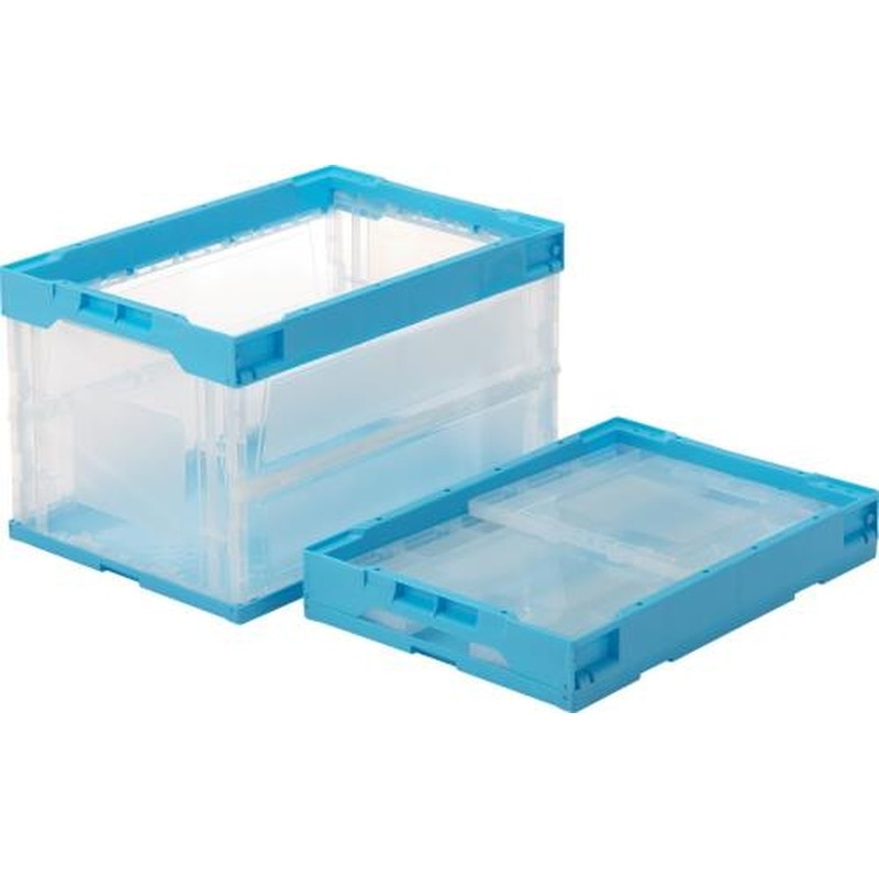 エスコ EA506AA-13A 530x366x325mm/51.9L折畳コンテナ(透明・青/5個 1個(ご注文単位1個)【直送品】
