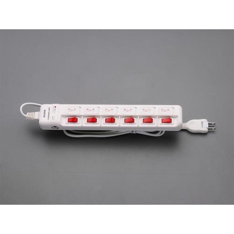 エスコ EA815GL-332A AC125V/15Ax2mタップ(6口・個別スイッチ・雷サージ) 1個（ご注文単位1個）【直送品】