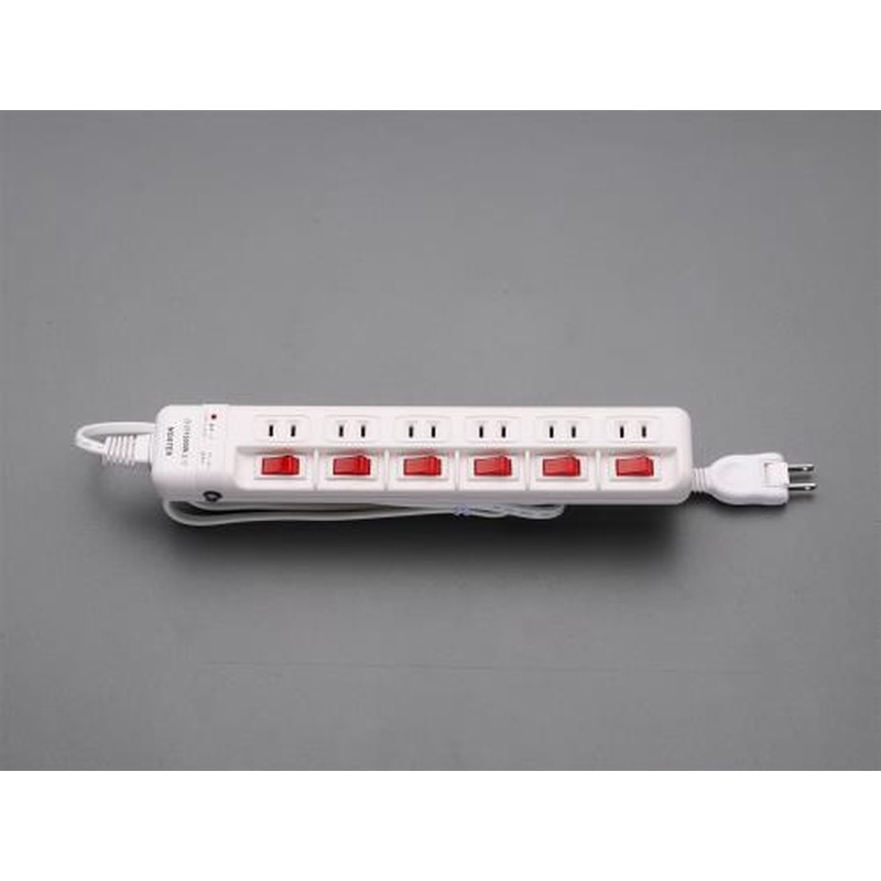 エスコ EA815GL-334A AC125V/15Ax2mタップ(6口・個別スイッチ・雷サージ) 1個（ご注文単位1個）【直送品】