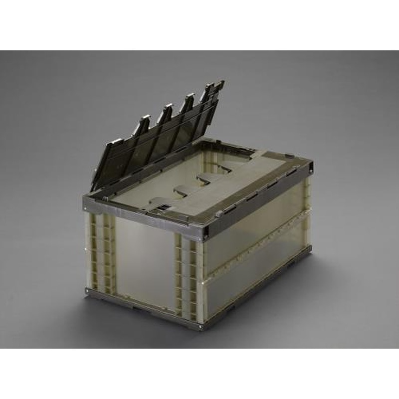 エスコ EA506AA-100E 649x439x340mm/73.9L折畳コンテナ(半透明・蓋/5コ 1個（ご注文単位1個）【直送品】