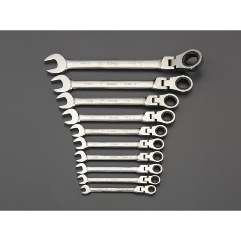 エスコ EA684RC-1 10本組ラチェット片目片口スパナ(首振型) 1個（ご注文単位1個）【直送品】