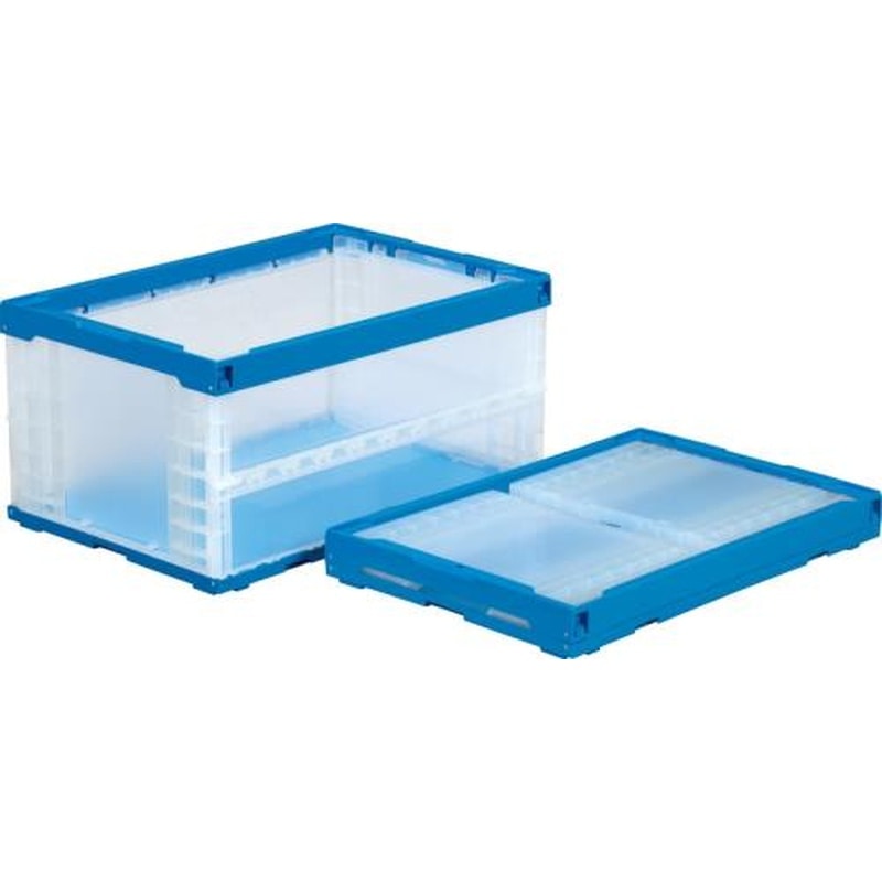 エスコ EA506AA-17 649x439x327mm/76.5L折畳コンテナ(透明・青) 1個(ご注文単位1個)【直送品】