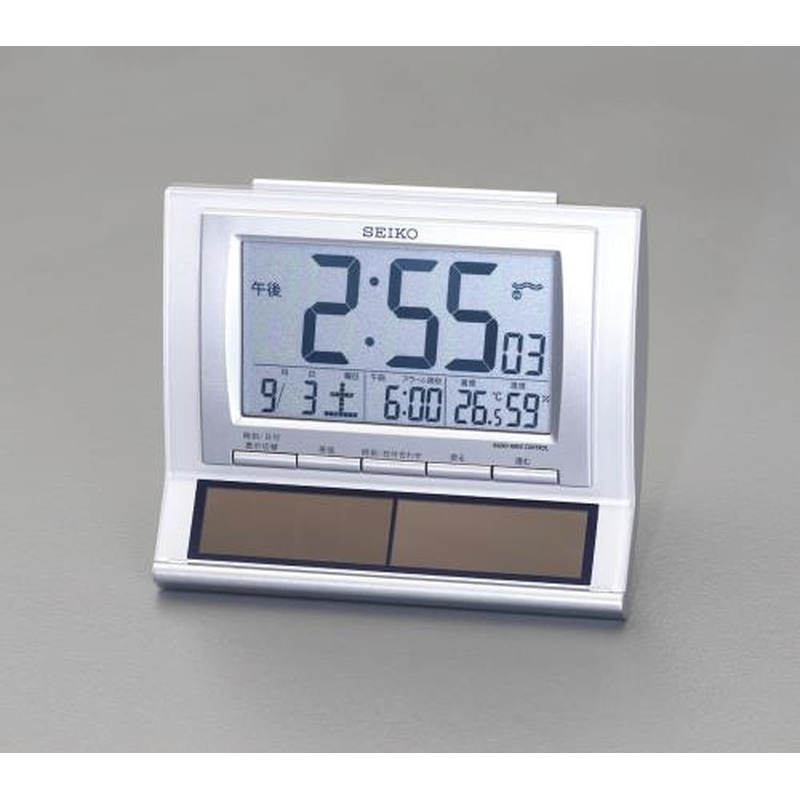 エスコ EA798CS-60 107x140x72mm［電波]目ざまし時計/ソーラー電源 1個（ご注文単位1個）【直送品】