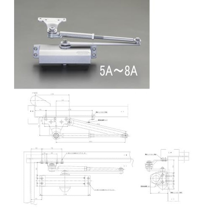 エスコ EA951LD-5A 30kg以下ドアクローザー(パラレル型/シルバー) 1個（ご注文単位1個）【直送品】
