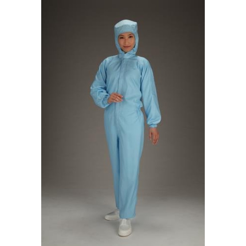 エスコ EA996DE-12[L]クリーンルーム用フード付継ぎ服(青/センターファスナー) 1個（ご注文単位1個）【直送品】