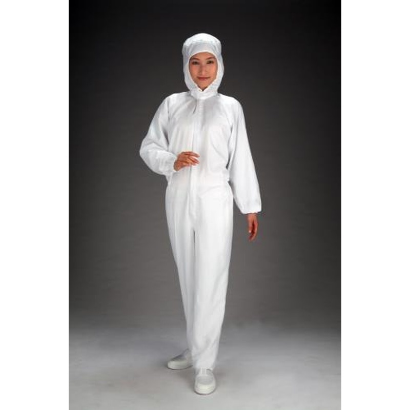 エスコ EA996DE-3[LL]クリーンルーム用フード付継ぎ服(白/センターファスナー) 1個（ご注文単位1個）【直送品】