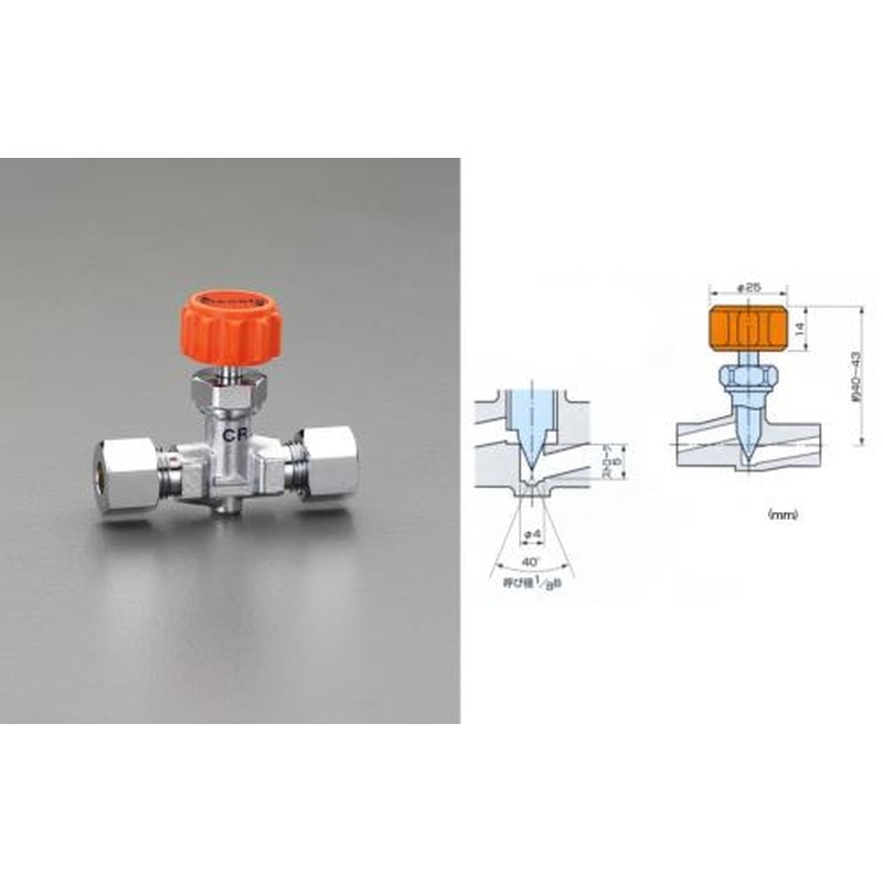 エスコ EA426CR-226 6mmx6mmニードルバルブ(ストレート型・リング式) 1個（ご注文単位1個）【直送品】