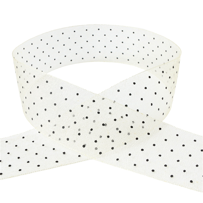 小西リボン 水玉オーガンジーリボン 25mm巾×15m巻 イエロー KR1182-25-12 1巻（ご注文単位1巻）【直送品】