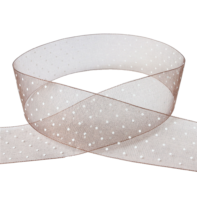 小西リボン 水玉オーガンジーリボン 25mm巾×15m巻 ブラウン KR1182-25-42 1巻（ご注文単位1巻）【直送品】