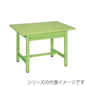 サカエ 軽量作業台 KSタイプ 全面引出し付 スチール天板 グリーン KS-097SZ 1台(ご注文単位1台)【直送品】