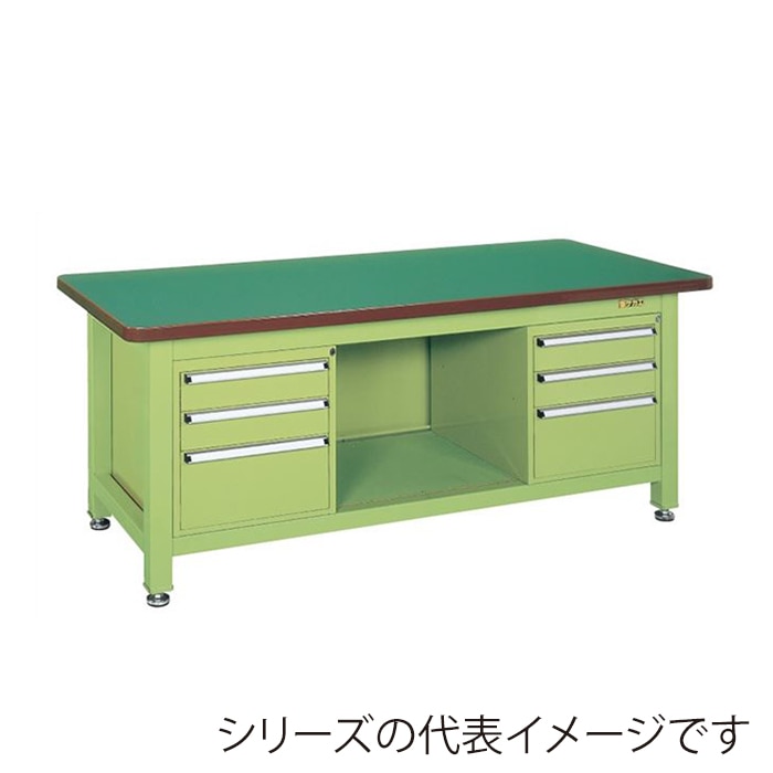 サカエ 超重量作業台 Wタイプ キャビネット3段2個付サカエリューム天板 グリーン/グリーン WF-893F3B 1台(ご注文単位1台)【直送品】