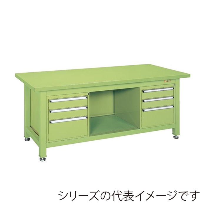 サカエ 超重量作業台 Wタイプ キャビネット3段2個付 スチール天板 グリーン WS-83F3B 1台(ご注文単位1台)【直送品】