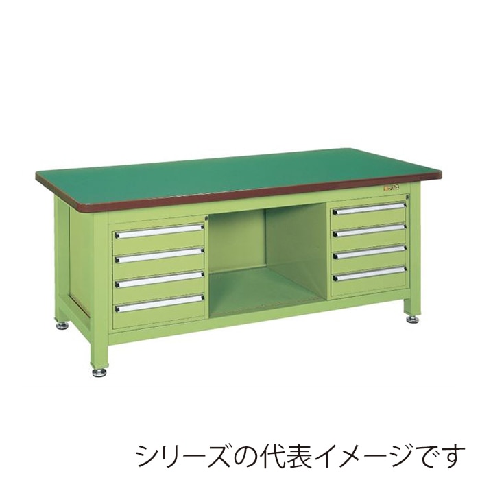 サカエ 超重量作業台 Wタイプ キャビネット4段2個付サカエリューム天板 グリーン/グリーン WF-84F4B 1台(ご注文単位1台)【直送品】
