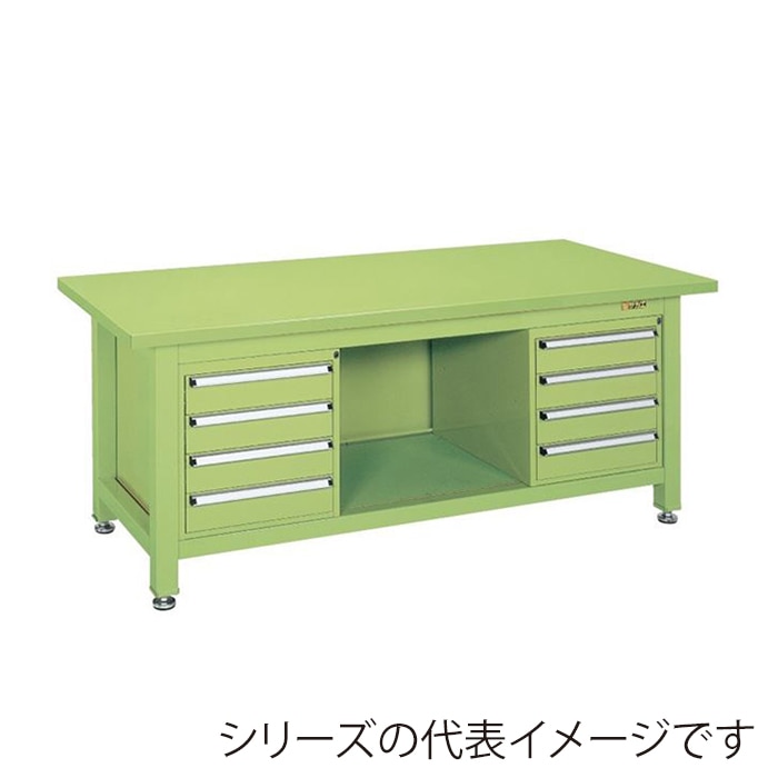 サカエ 超重量作業台 Wタイプ キャビネット4段2個付 スチール天板 グリーン WS-84F4B 1台(ご注文単位1台)【直送品】