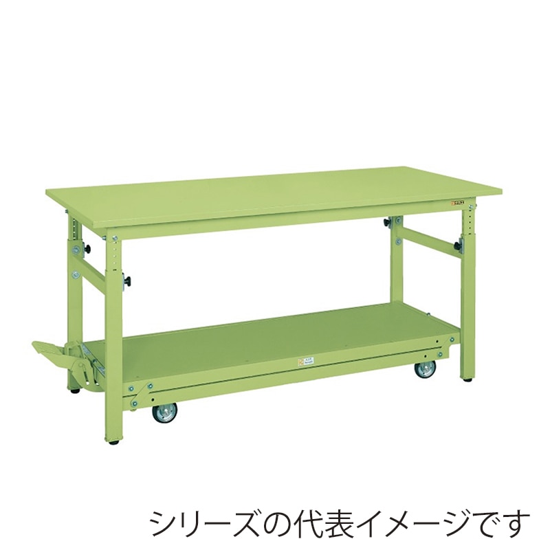 サカエ 軽量作業台 ペダル昇降移動式 TKKタイプ スチール天板 グリーン TKK-187SPD 1台(ご注文単位1台)【直送品】