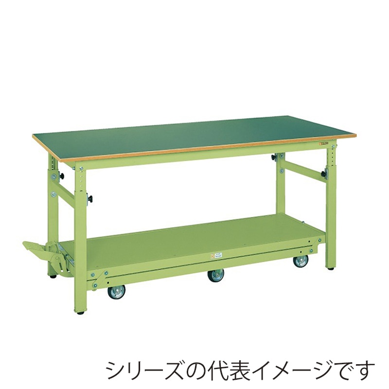 サカエ 軽量作業台 ペダル昇降移動式 TKKタイプ 6輪車サカエリューム天板 グリーン/グリーン TKK-187Q6FPD 1台(ご注文単位1台)【直送品】
