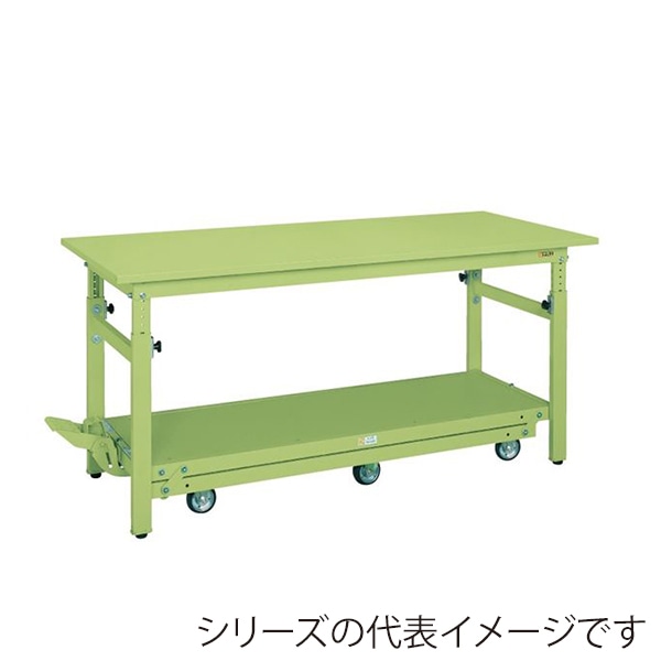 サカエ 軽量作業台 ペダル昇降移動式 TKKタイプ 6輪車 スチール天板 グリーン TKK-187Q6SPD 1台(ご注文単位1台)【直送品】