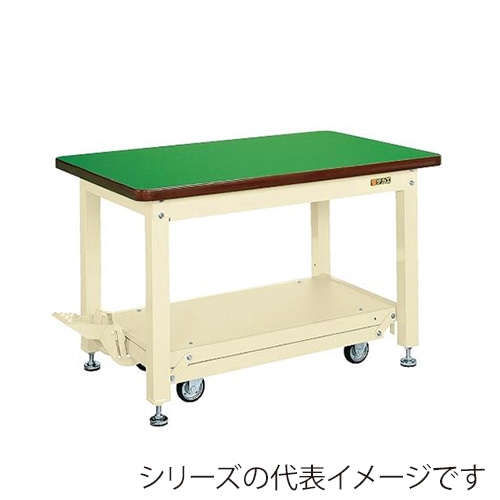 サカエ 重量作業台 ペダル昇降移動式 KWCタイプ 6輪車サカエリューム天板 グリーン/グリーン KWCF-158Q6 1台(ご注文単位1台)【直送品】