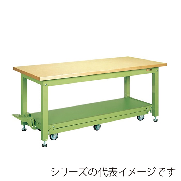 サカエ 重量作業台 ペダル昇降移動式 KWCタイプ 6輪車サカエリューム天板 グリーン/グリーン KWCF-188Q6 1台(ご注文単位1台)【直送品】