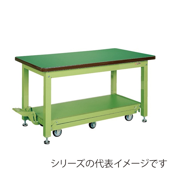 サカエ 重量作業台 ペダル昇降移動式 KWCタイプ 6輪車 スチール天板 グリーン KWCS-188Q6 1台(ご注文単位1台)【直送品】